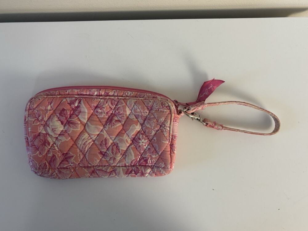 Vera Bradley Zip Top Wristlet Hope Toile Pink Coral Floral Retired 2006